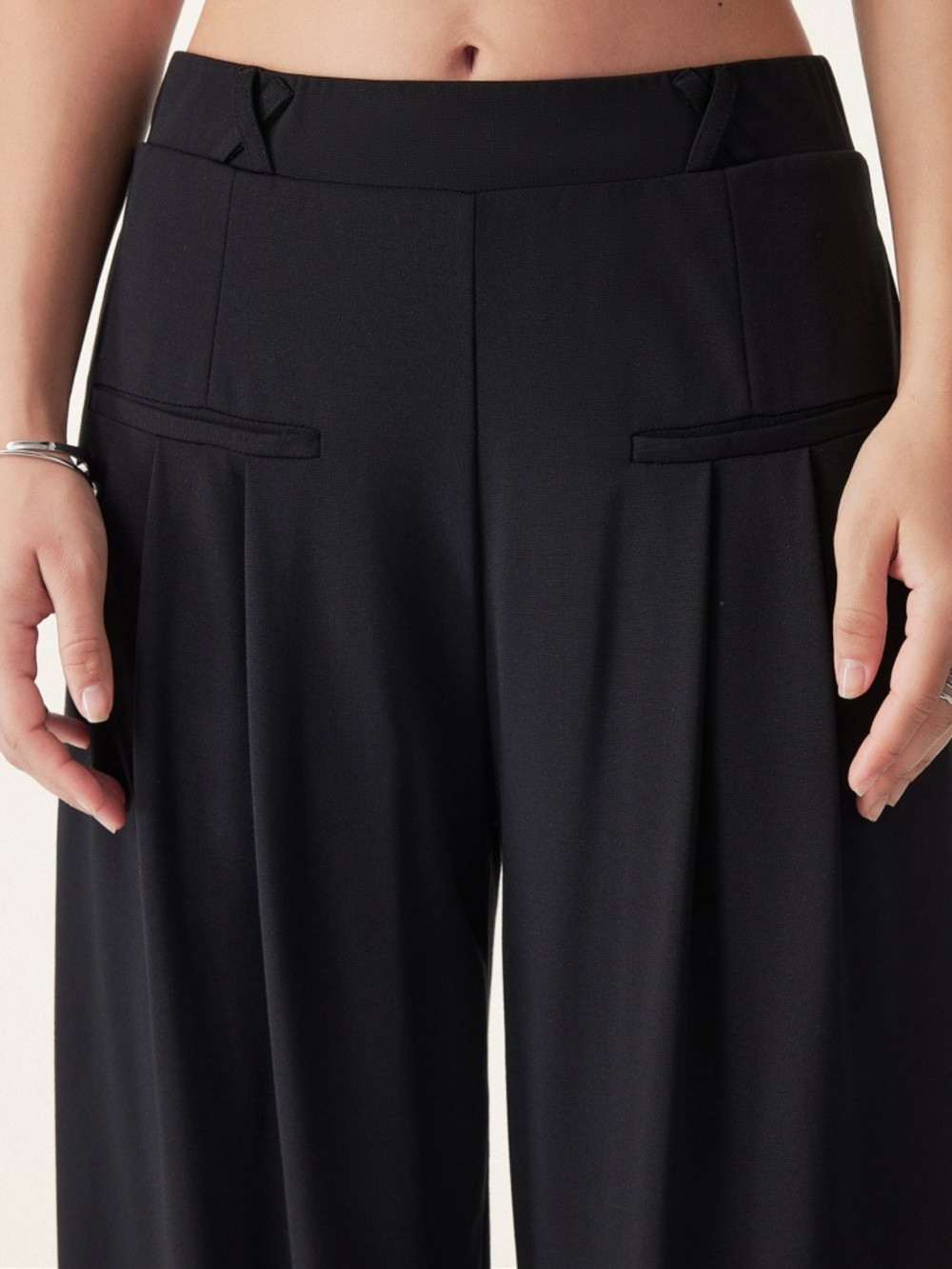 OGL Ponte-De-Roma Drapey Bamboo Ponte Mid Rise Wide Leg Trouser with Pockets XS - Picture 2 of 16